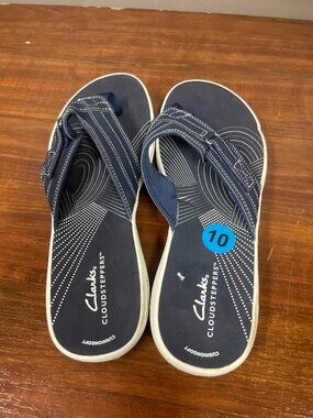 Clarks Cloudsteppers Cushion Soft Flip Flops Navy Blue/Breeze Sea Womens 10M